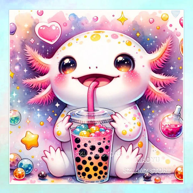 DIY Diamond Painting Cute Axolotl Full Square/Round Diamond Mosaic Cartoon Animal Art Rhinestone Picture 5D Home Decor