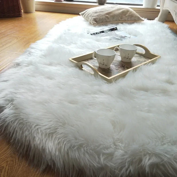 Faux Fur Area Rugs Large Oval Artificial Sheepskin Long Hair Carpets Floor White Wool Fluffy Soft Mats Bedroom for Living Room