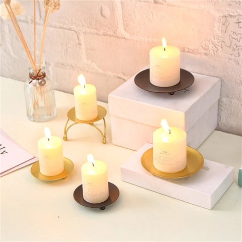 Black Golden Iron Candle Holders Pillar Metal Plate For Wedding Party Festival Candlestick Holder Art Gift Home Decoration 1 Pcs