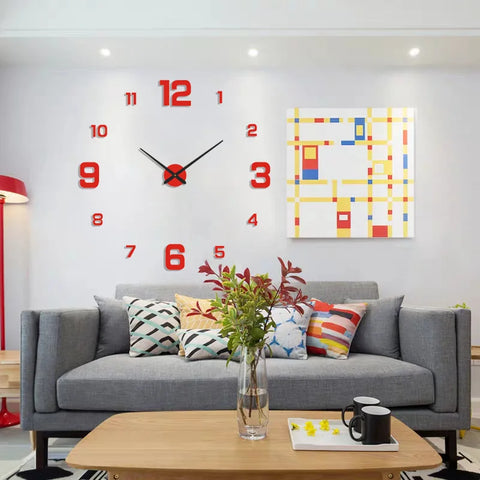 Large 3D Wall Clock DIY Creative Mirror Surface Wall Decorative Sticker Watch 130cm Frameless for Home School Office Living Room