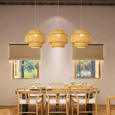 Bamboo Lantern Pendent Light Natural Rattan Wicker E27 Bulb Chandeliers Pendent Lamp Restaurant Home Decor AC85-260V(No Bulb)