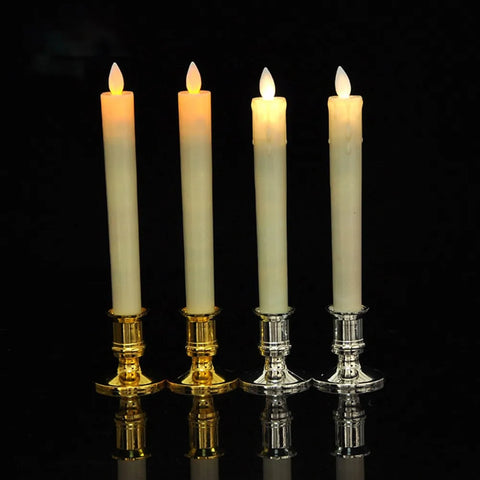 2pcs Traditional Shape Taper Standard Candle Holders Silver Gold Candlestick Electronic Candles Wedding Dinner Home Decoration