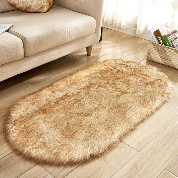 Faux Fur Area Rugs Large Oval Artificial Sheepskin Long Hair Carpets Floor White Wool Fluffy Soft Mats Bedroom for Living Room