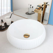 YANKSMART Round Bowl Bathroom Washbasin Sink White Ceramic Minimalist Counter Top Vessel Vanity with Faucet Pop-up Drain Set