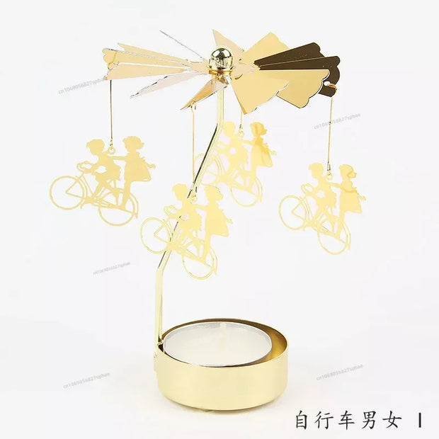 Metal Rotating Spinner Carousel Candle Tea Light Holder Table Rotating Transfer Windmill Decoration Home Elegance Candle Holder