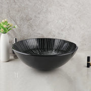 KEMAIDI Tempered Glass Basin Round/Oval/Square/Rectangular Shape White Stripes w/Hot & Cold Faucet Glass Bathroom Sink Set