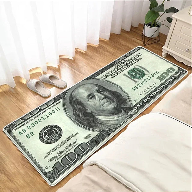 Black Gold 100 Dollar Bill Money Kitchen Floor Mat Home Entrance Doormat Corridor Balcony Long Rugs Bedroom Bedside Foot Pad