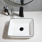 TORAYVINO Bathroom Basin Sink Faucet Set White Procelain Ceramic Vessel Sink Above Counter Bathroom Sink Matter Black Faucet