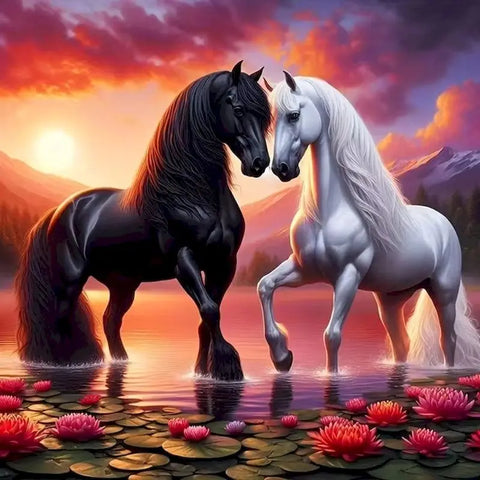 SDOYUNO Full Diamond Painting Animal Horse Diy Drill Mosaic Flower 5d Embroidery Sunset Complete Kit Wall Decoration Gift