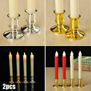 2pcs Traditional Shape Taper Standard Candle Holders Silver Gold Candlestick Electronic Candles Wedding Dinner Home Decoration