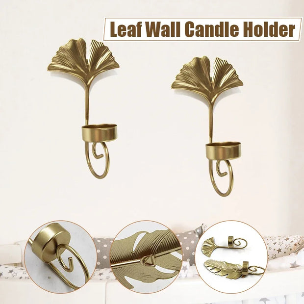 2pcs Wall Candle Holder Metal Hollow Leaf-Shaped Retro Home Decoration Iron Crafts Hanging Candlestick Light Holders Stand