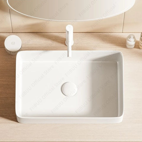 Rectangular White Ceramic Vessel Sink Bathroom Table Sink For Home Apartment Balcony Lavatory Vanity Sink Countertop Wash Basin