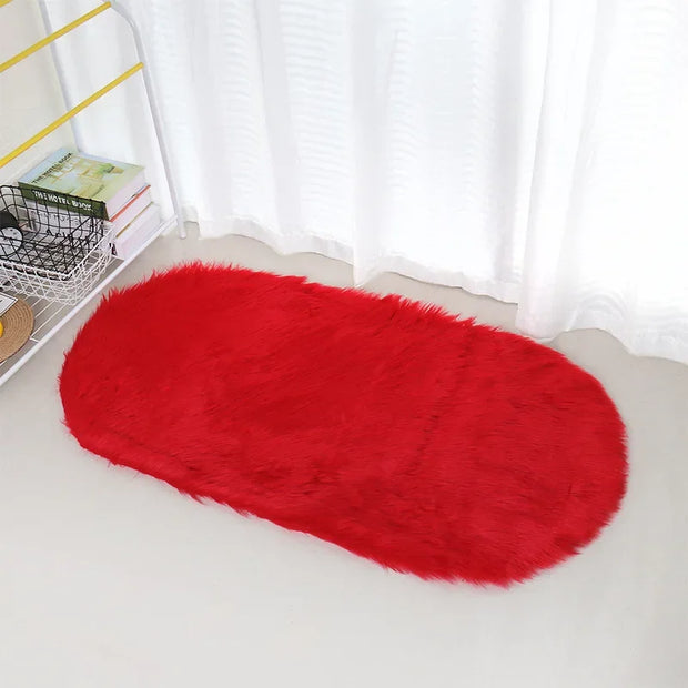 Faux Fur Area Rugs Large Oval Artificial Sheepskin Long Hair Carpets Floor White Wool Fluffy Soft Mats Bedroom for Living Room