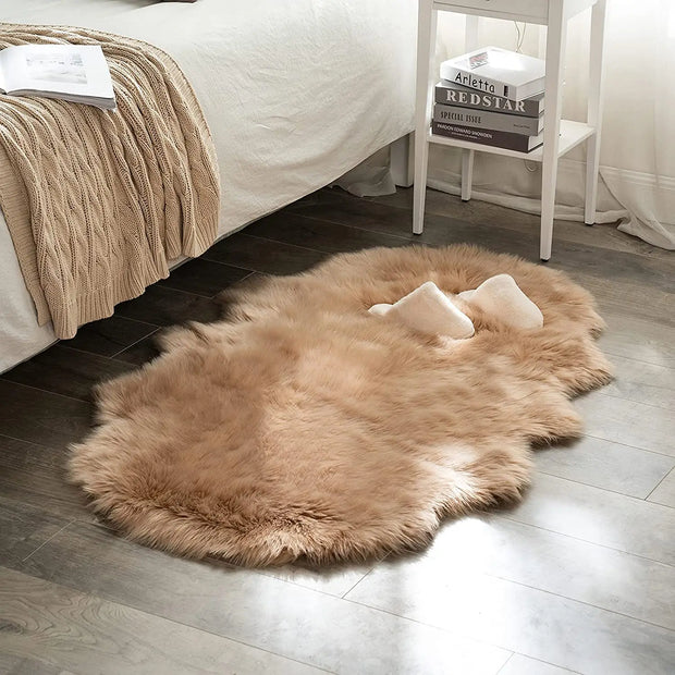 Soft Fur Wool Rugs for Bedroom Living Room Carpet Fluffy Sofa Chair Cushion Washable Hairy Bedside Floor Mat Sleeping Room Rug