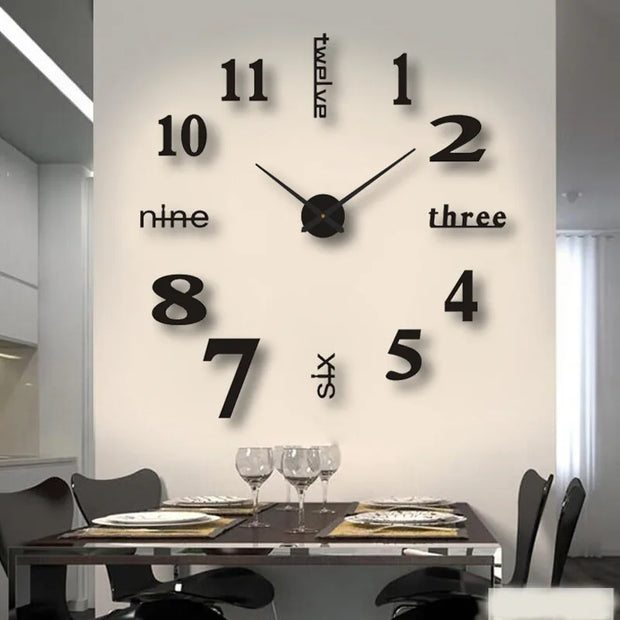 Large 3D Wall Clock DIY Creative Mirror Surface Wall Decorative Sticker Watch 130cm Frameless for Home School Office Living Room