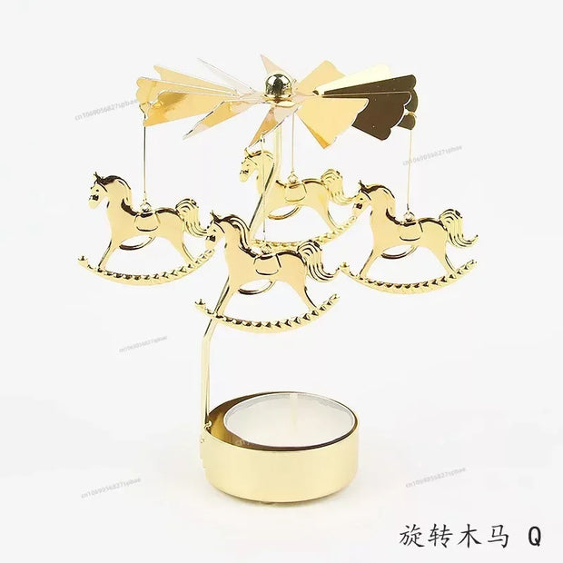 Metal Rotating Spinner Carousel Candle Tea Light Holder Table Rotating Transfer Windmill Decoration Home Elegance Candle Holder