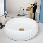 YANKSMART Round Bowl Bathroom Washbasin Sink White Ceramic Minimalist Counter Top Vessel Vanity with Faucet Pop-up Drain Set