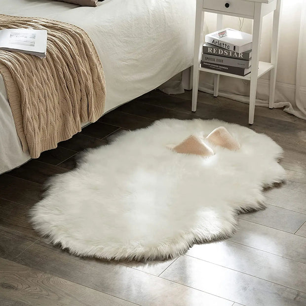 Soft Fur Wool Rugs for Bedroom Living Room Carpet Fluffy Sofa Chair Cushion Washable Hairy Bedside Floor Mat Sleeping Room Rug