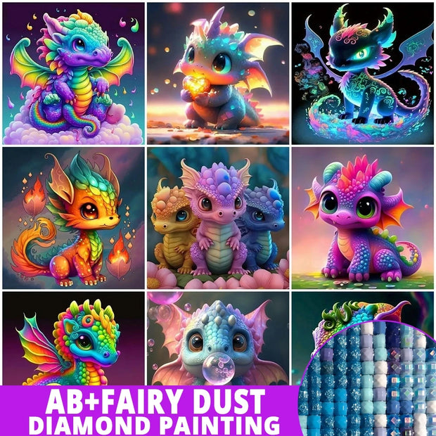 Baby Dragon Fairy Dust AB Full Drill Dinosaur Diamond Painting 5D Embroidery Cartoon Animal Mosaic New Arrival DIY Handmade Gift