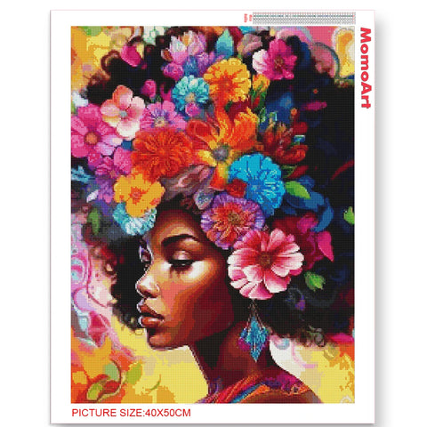 MomoArt New Arrival Diamond Mosaic Black Woman Embroidery Portrait Cross Stitch Craft kit Painting Daisy Flower Wall Art