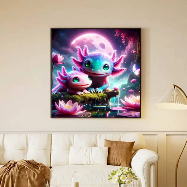 Huacan Diamond Painting Axolotl Craft Kit Diamond Embroidery Landscape Moon Flower Rhinestones Handmade Gift