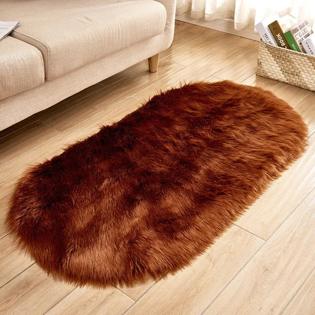 Faux Fur Area Rugs Large Oval Artificial Sheepskin Long Hair Carpets Floor White Wool Fluffy Soft Mats Bedroom for Living Room