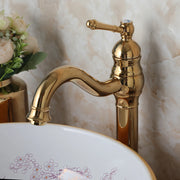 OUBONI Bowl Shaped Ceramic Bathroom Basin Set Art Flower Pattern Sink With Golden Or Antique Faucets Hot Cold Mixer Taps