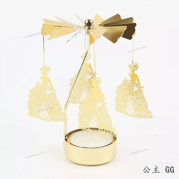 Metal Rotating Spinner Carousel Candle Tea Light Holder Table Rotating Transfer Windmill Decoration Home Elegance Candle Holder