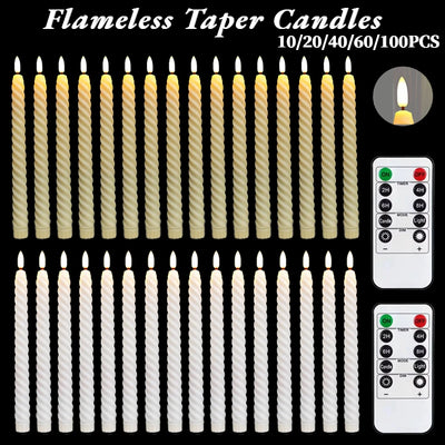 10-100PCS Wedding Flameless Candles Flickering Candlesticks Battery Operated 3D Wick LED Candle with Remote for Party Home Decor