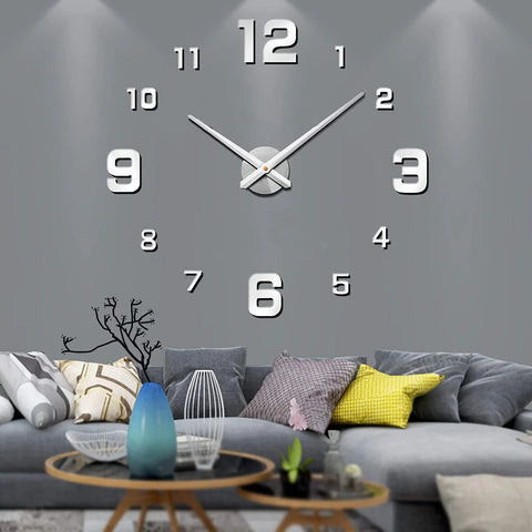 Large 3D Wall Clock DIY Creative Mirror Surface Wall Decorative Sticker Watch 130cm Frameless for Home School Office Living Room