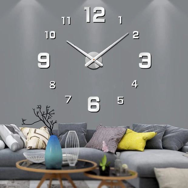 Large 3D Wall Clock DIY Creative Mirror Surface Wall Decorative Sticker Watch 130cm Frameless for Home School Office Living Room