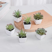 6PCS (SET) Mini Artificial Succulent Green Plant Plastic Wwhite Basin, Home Window Sill, Restaurant Desktop Bookshelf Decoration