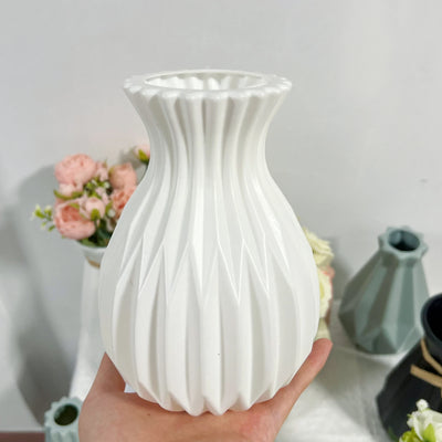 Plastic Flower Vase Imitation Ceramic White Flower Pot Basket Nordic Home Living Room Decoration Ornament Flower Arrangement