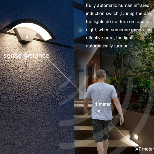 Intelligent Induction Wall Lamp Waterproof Porch Wall Light Outdoor PIR Motion Sensor Lamp Landscape Balcony Garden Corridor