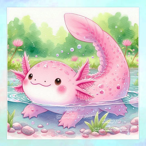 DIY Diamond Painting Cute Axolotl Full Square/Round Diamond Mosaic Cartoon Animal Art Rhinestone Picture 5D Home Decor