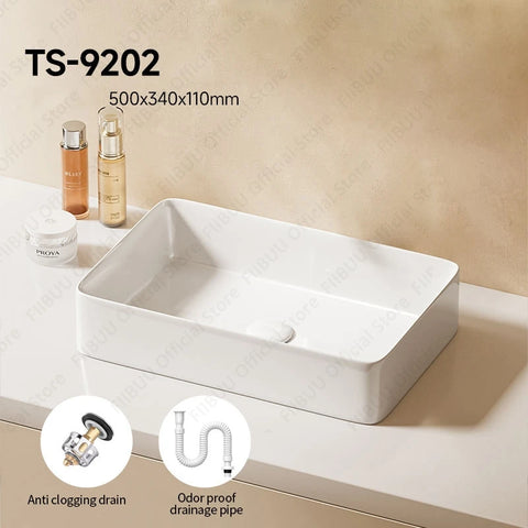 Rectangular White Ceramic Vessel Sink Bathroom Table Sink For Home Apartment Balcony Lavatory Vanity Sink Countertop Wash Basin