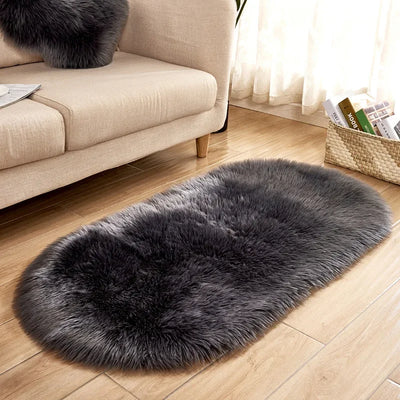 Faux Fur Area Rugs Large Oval Artificial Sheepskin Long Hair Carpets Floor White Wool Fluffy Soft Mats Bedroom for Living Room