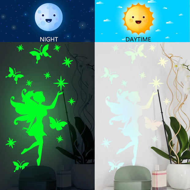 Fairy Stars and Butterfly Glow Sticker Kids Room Decoration Luminous Wall Sticker Decal Children Boy Girl Bedroom DIY Home Decor