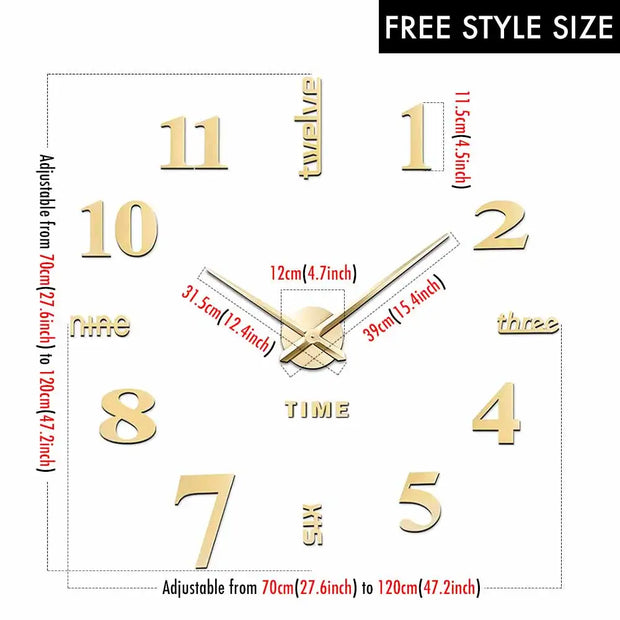 MCDFL Large Decorative Wall Clock Home Decoration 3D Mural Metal Art Ornaments Room Aesthetic DIY Big Numbers for Hours Interior