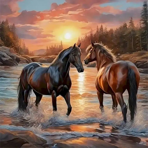 SDOYUNO Full Diamond Painting Animal Horse Diy Drill Mosaic Flower 5d Embroidery Sunset Complete Kit Wall Decoration Gift