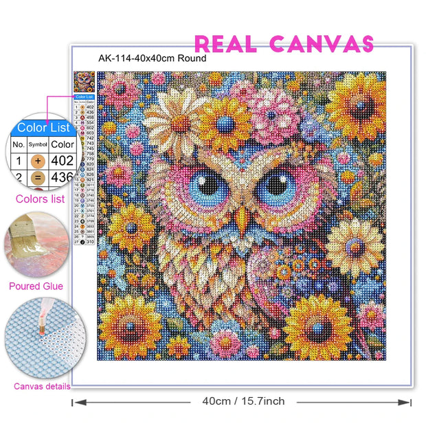 Flowery Owl DIY Diamond Painting Full Round/Square Drill Mosaic Inlay Cross Stitch Kit Home Wall decoration Gift