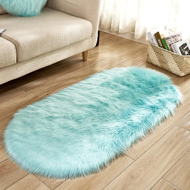 Faux Fur Area Rugs Large Oval Artificial Sheepskin Long Hair Carpets Floor White Wool Fluffy Soft Mats Bedroom for Living Room