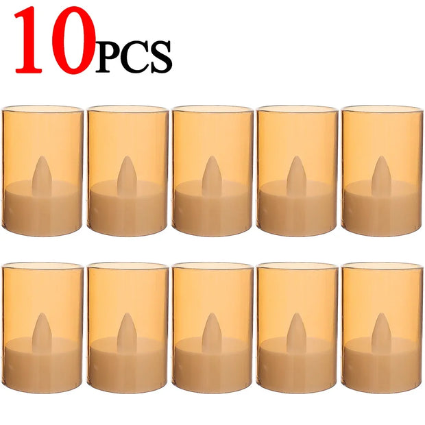 10/1PCS LED Electronic Candles Acrylic Cup Flameless Warm Light Candle Battery Powered Wedding Birthday Party Decoration Lights