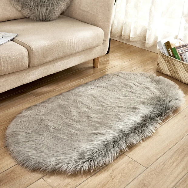 Faux Fur Area Rugs Large Oval Artificial Sheepskin Long Hair Carpets Floor White Wool Fluffy Soft Mats Bedroom for Living Room