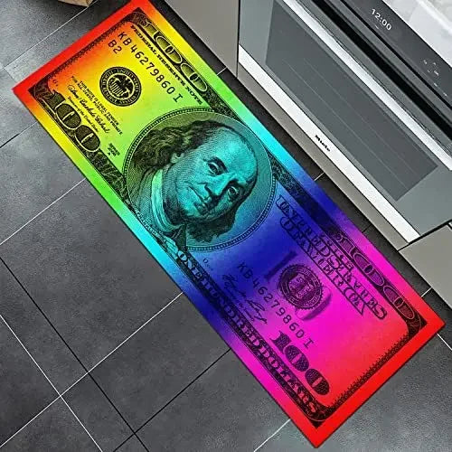 Black Gold 100 Dollar Bill Money Kitchen Floor Mat Home Entrance Doormat Corridor Balcony Long Rugs Bedroom Bedside Foot Pad