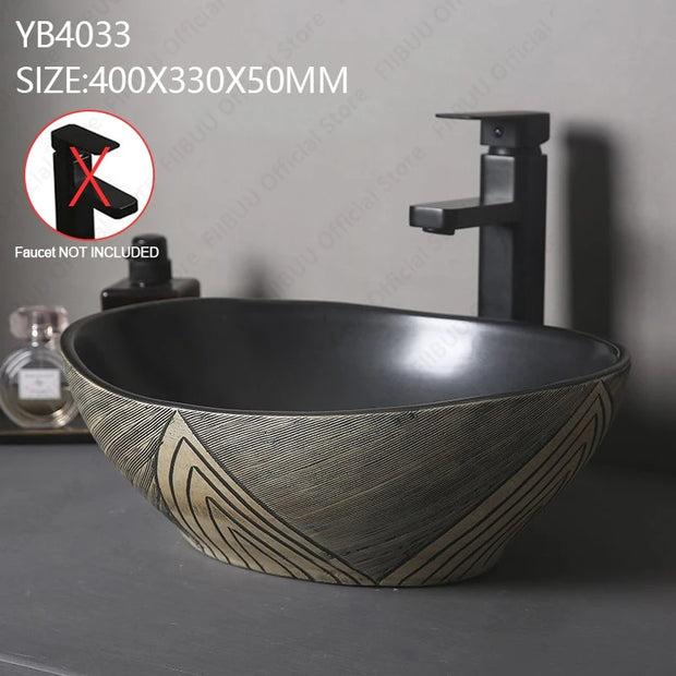 Ceramic Porcelain Table Sink Rectangular Bathroom Vessel Sink Vanity Bowl Art Basin Balcony Lavatory Countertop Washing Basin