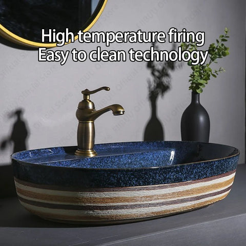 Porcelain Ceramic Table Sink Bathroom Vanity Bowl Basin Countertop Oval Art Washbasin Above Counter Lavatory Balcony Vessel Sink