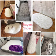 Faux Fur Area Rugs Large Oval Artificial Sheepskin Long Hair Carpets Floor White Wool Fluffy Soft Mats Bedroom for Living Room