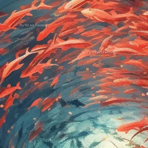 Mysterious Underwater Abstract Oil Painting Red Fish Swim In Crowds Original Design Canvas Wall Art  Handmade Abstarct Artwork