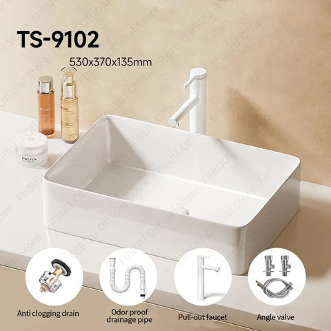 Rectangular White Ceramic Vessel Sink Bathroom Table Sink For Home Apartment Balcony Lavatory Vanity Sink Countertop Wash Basin